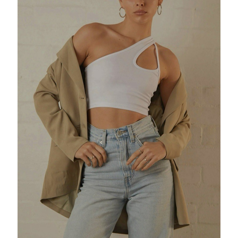 Peppermayo Cedar Crop Top Womens US 16 White One Shoulder Cut Out Detail NWT